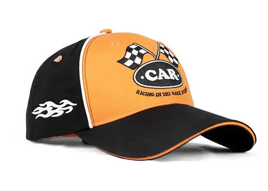 orange and black baseball cap