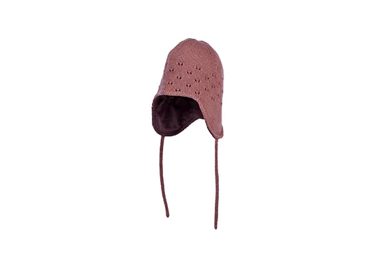 brown beanie with strings