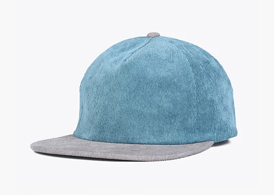 blue and grey 5 panel corduroy snapback hat