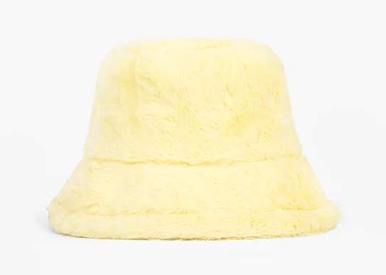 yellow fuzzy bucket hat