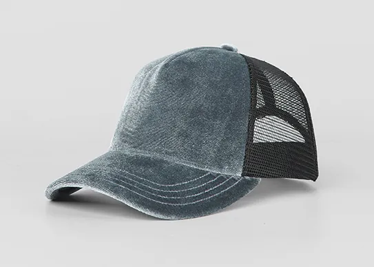 grey velvet trucker hat